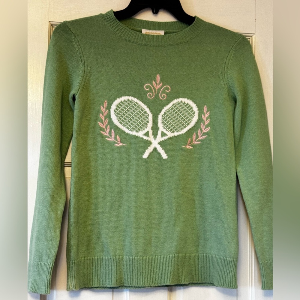 Sail to Sable Sage Green Sweater with Tennis Motif